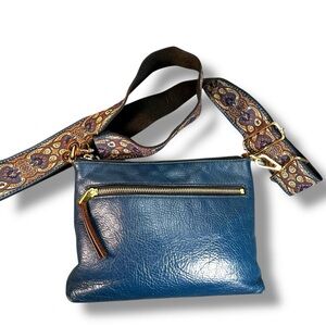 Fossil Campbell Crossbody Navy Blue Genuine Leather Crossbody Bag GUC